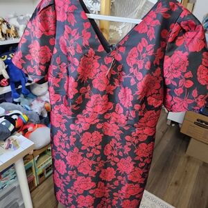 Talbots Black and Red Floral Mini Dress